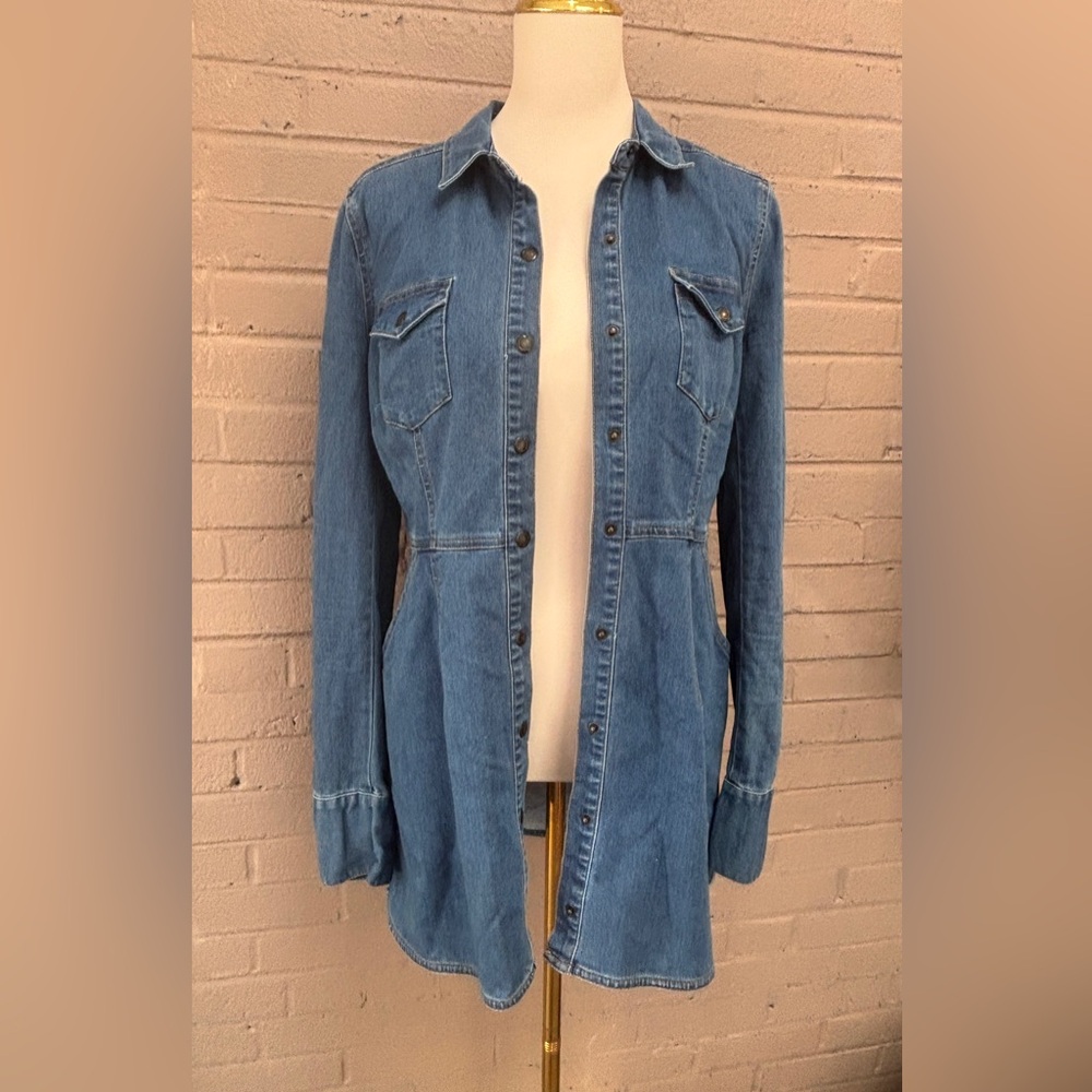 Free People  snap button denim shirt dress  M - Picture 12 of 14